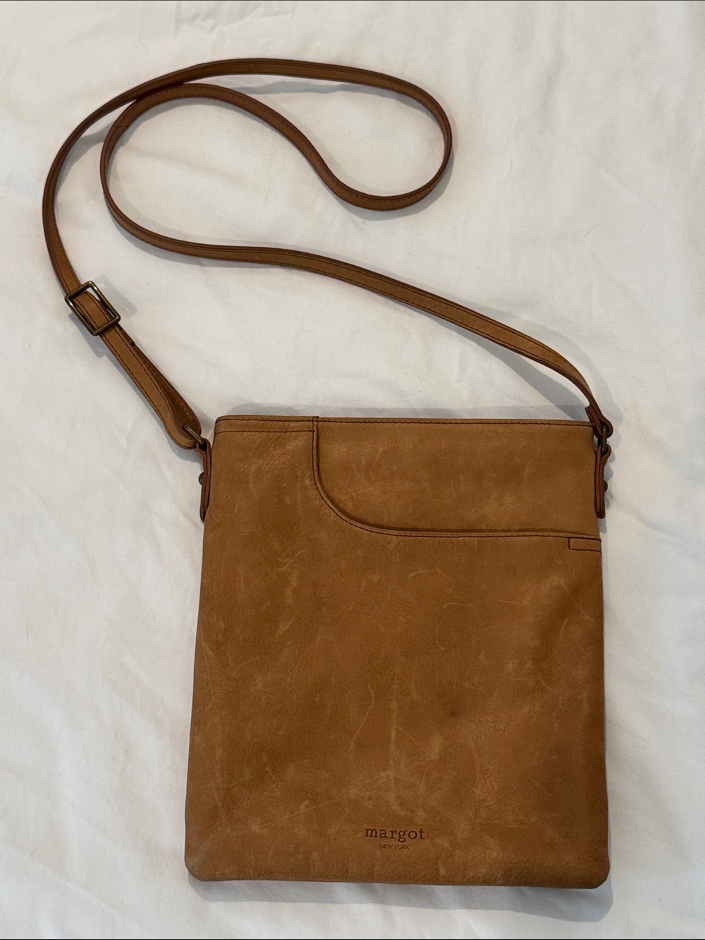 margot Tan Leather Slim Crossbody Bag